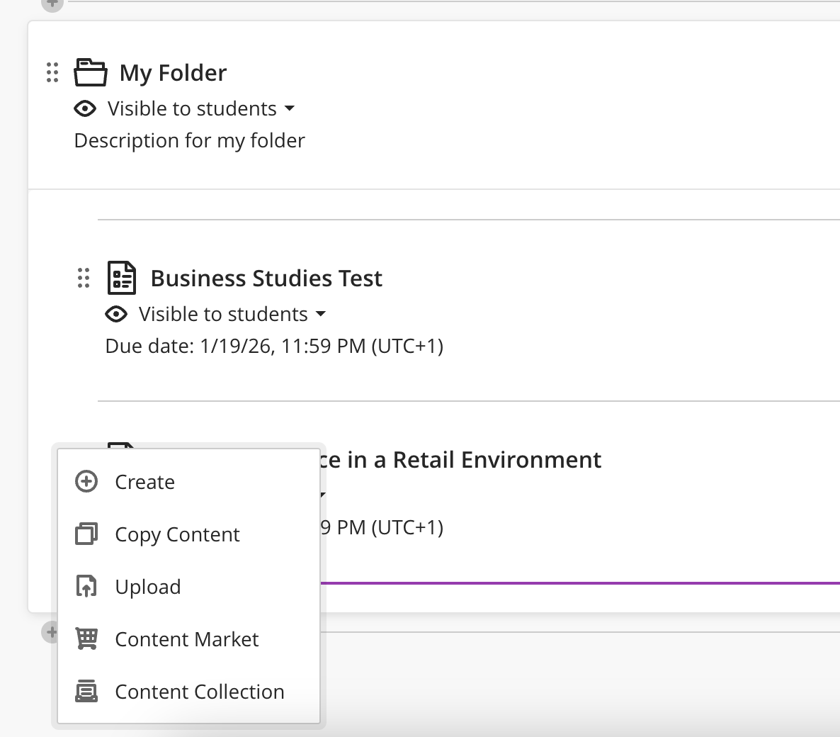 Blackboard Learn Ultra: click plus button to add VivaEdu