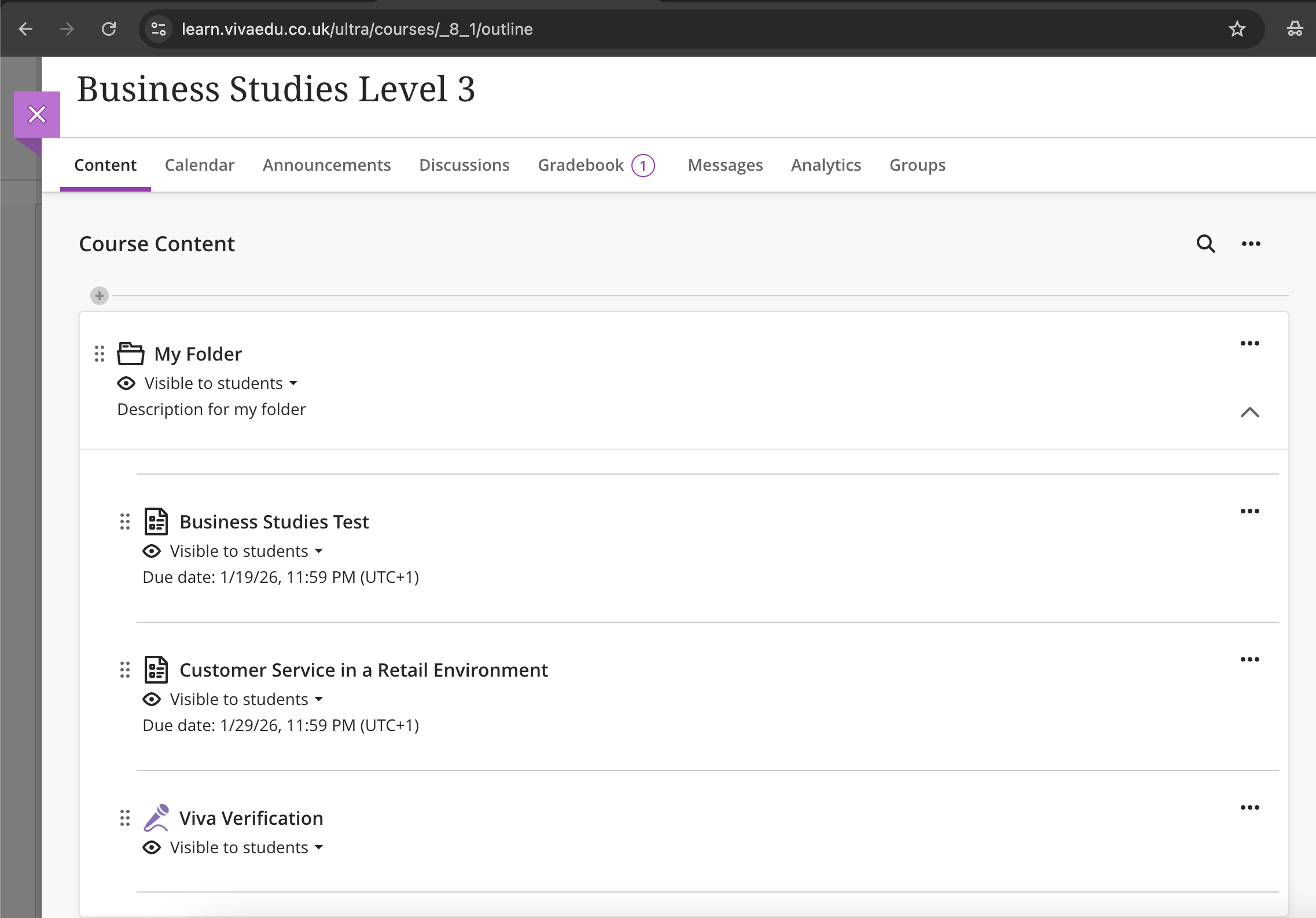 VivaEdu visible inside your course